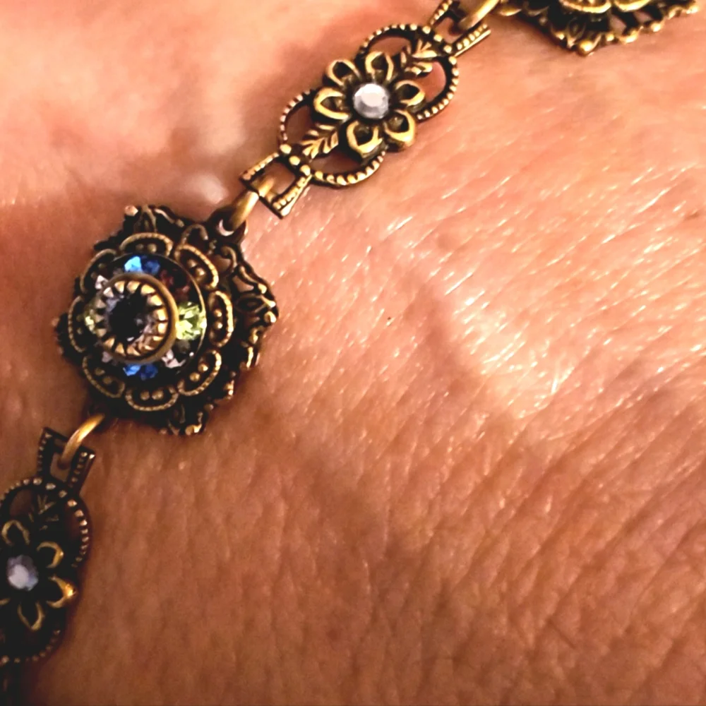 Art Deco Multi Colored Rhinestone Bracelet - Picture 6 of 8